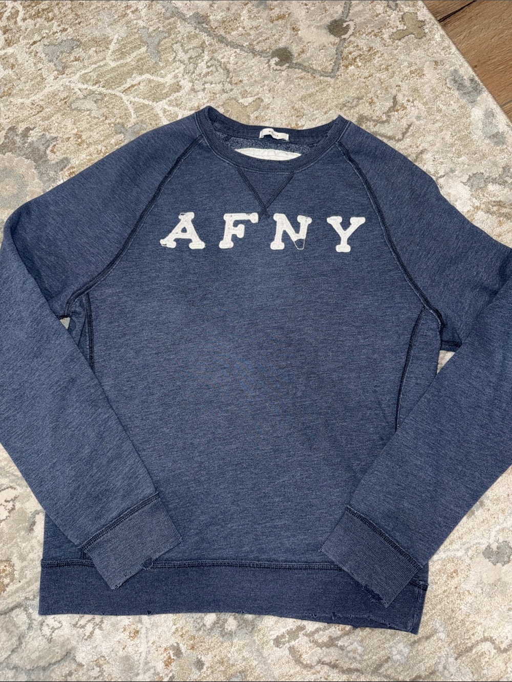 Abercrombie & Fitch Fleece Logo Crewneck mens XL Blue Distressed embroidered